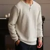 Suéter gola henley de tricô pesado estilo americano anti-pilling, casual de alta qualidade para o dia a dia, cor sólida, manga longa, masculino, para outono e inverno