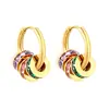 Pendientes de Moda Versátiles Color Mixto Redondos Huecos con Pedrería Pinzas para Oreja Collar con Colgante de Círculo Joyería de Acero Inoxidable Chapado en Oro para Mujeres