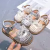 Sandalias tejidas huecas con lazo de encaje para niña 2026 Verano Nuevas Sandalias de playa cerradas para niño