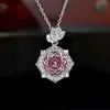 Octogonal Millennium Rose Cut Pink Diamond Flower Necklace Pingente Incrustado com Alto Carbono Diamond Goose Yellow Brincos Rose Flower Ring para Mulheres