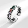 Cross-border explosivo esmeralda zircon tecido twist ring mulheres vintage distressed ins personalizado de alta qualidade tailandês anel de prata