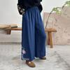 Pantalones de Pierna Ancha Cortos Bordados Casuales de Algodón y Lino Holgados Artísticos Retro Étnicos Adelgazantes de Talla Grande para Primavera y Otoño al Mayoreo