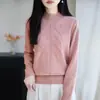 Suéter de Tricô Gola Alta Meia Manga Longa Algodão Puro Novo Outono/Inverno Feminino Cor Sólida Solto Camisa Base Top