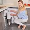 Cubo de basura empotrado en armario, Cubo de basura doméstico, Cubo de basura de acero inoxidable oculto empotrado en fregadero de cocina con tapa