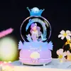 Niña Sakura Bola de Cristal Rosa Regalo para Niñas Copo de Nieve Caja de Música Adorno de Luz Colorida Regalo de Navidad