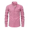 Camisa masculina de manga longa com listras verticais, estampa digital, elasticidade em quatro direções, respirável e moderna, nova para primavera e outono, europeia e americana, transfronteiriça