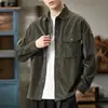 Camisa de Manga Larga Retro Japonesa para Hombre, Tejido de Sarga Pesado, Tacto de Textura de Bambú, Para Usar Sola o en Capas, Holgada, Solapa, Ropa de Abrigo