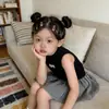 Falda a cuadros de verano para niña, Falda floral moderna para niños, Conjunto de dos piezas con chaleco y manga corta
