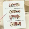 Uñas Postizas: Manicura Terminada Hecha a Mano, Pegatinas para Uñas Postizas, Nueva Manicura a Cuadros Pintada a Mano Color Café Caramelo Otoño/Invierno