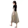 Estilo Minimalista Ligero Casual Vestido Camiseta Falso de Dos Piezas Verano 2025 Nueva Moda Costura Color Contrastante Cuello Redondo Vestido