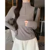 Camiseta Branca com Gola Alta Meio Zíper Ombro Normal Manga Longa Feminina Outono Nova Slim Fit Camada Interna Base Camada de Base Top com Design Espinha de Peixe