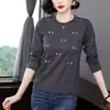 Camiseta para Madre Estampado Creativo Cuello Redondo Manga Larga Camisa Base Primavera y Otoño Estilo Coreano Cubre Vientre Rejuvenecedor Talla Grande Aspecto Adelgazante Top