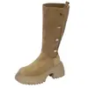 Estilo Novo Primavera 2026 Uso Dupla Face Bico Redondo Salto Bloco 10cm Botas Empilhadas Camurça Engrossadas Quentes Botas de Neve para Mulheres