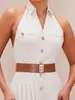 Vestido de Moda para Mujer 2025 Estilo Artístico Sin Mangas de un Solo Botón Espalda Descubierta Exportación Europea y Americana