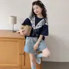 Camiseta de Manga Corta para Niña Verano 2026 Nuevo Estilo Conjunto Coreano para Niñas Top de Media Manga Camiseta Grande para Niños Conjunto de Dos Piezas