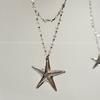 Collar Largo de Estrella de Mar Plateada de Doble Capa Dulce y Fresco para Mujer, Cadena de Suéter Estilo Vintage Y2K Milenio Accesorio de Cuello