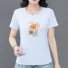 Comercio exterior transfronterizo~Camiseta de manga corta de alta gama para mujer, nuevo estilo de verano, estampada, corte holgado, adelgazante, top casual para madres de mediana edad