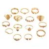 Joyería de Venta Caliente Transfronteriza Europea y Americana, Anillo de Articulación de Flor de Loto Hueco de Moda, Anillo con Diseño Retro Incrustado de Diamantes, Joyería para la Mano de Mujer