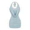 25210-2025 Nova Saia Sem Mangas Justa ao Corpo Estilo Europeu e Americano para Mulheres Vestido Slim Sexy Francês com Decote Halter e Cadarço