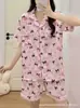 Pijama de Algodón Nube Tailandés para Mujer, Ropa de Casa de Manga Corta Estilo Coreano de Verano con Dibujos Animados Lindos, Conjunto de Dos Piezas al por Mayor