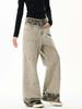 Yongfang Americano Retrô Gostosa Camuflado Costura Jeans Rasgados Design Lavado Reto Solto Perna Larga Calças Cargo