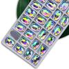 Broca oval costurada à mão com costas planas e dois furos, broca de vidro costurada à mão, cor lisa, roupa com broca, broca de cristal DIY, broca quente brilhante