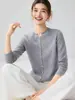 Suelto y relajado~ Cárdigan de cachemir 100% puro Kangsai Ni para mujer Cuello redondo estilo simple nuevo abrigo suéter versátil