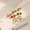 Pendientes de Acero Inoxidable con Forma de Trébol de Cuatro Hojas de Madreperla Estilo Europeo y Americano con Diamantes, Sensación de Lujo Ligero y Gama Alta, Chapado en Oro de 18 Quilates, Clips para Orejas/Accesorios para Orejas que No se Desvanecen