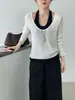 Luego, Jersey de Punto con Bloques de Color Estilo Coreano Secuencia de Latidos Falso Dos Piezas para Mujer, Moda Otoñal Versátil Top Halter D9053