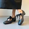 Nuevos Zapatos Mary Jane de Piel de Oveja con Cordones, Punta Cuadrada y Aumento Oculto de Altura, Estilo Coreano, Dulces Zapatos de Salón Franceses de Boca Baja para Mujer, Primavera 2026