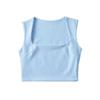 Estilo europeo y americano para mujer, nuevo chaleco pequeño ajustado de doble capa con cuello cuadrado grande, color sólido, ajustado, corto, top de tirantes