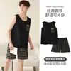 Pijama Novo de Verão Colete Shorts 6535 Algodão Malhado Masculino Gordo Tamanho Grande Casual Roupa de Casa conjunto Meninos