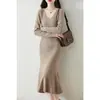 Vestido jersey de cachemira estilo coreano, versátil vestido largo casual de punto de lana para otoño e invierno