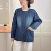 Camisa jeans japonesa vintage feminina primavera 2025 casual fresca solta gola redonda casaco feminino atacado