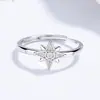 Anel de Estrela de Oito Pontas em Prata Esterlina 925 para Mulheres, Design Personalizado, Anel Aberto Estrela Explodindo Ajustável, Joia de Prata da Moda