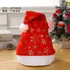 Gorro navideño de una sola capa con estampado de copo de nieve, estrella, luna y terciopelo dorado rojo grande, decoración navideña