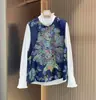 Ropa de mujer de estilo chino nuevo, top de rayón Xiangyunsha, bordado pesado y pedrería vintage, chaleco sin mangas para primavera y otoño