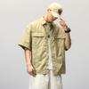 Camisa de Trabalho de Estilo Japonês Manga Curta Masculina Bonita Verde Militar Marca Moderna Rua Manga Média Meia Manga Camisa Top Algodão Puro