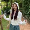 Novo Cardigã de Lã com Capuz e Trança Feminino Slim Fit Temperamento Preguiçoso Zíper Suéter Hoodie Manga Longa