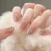 Uñas Portátiles Estilo Francés con Diseño de Mariposa Brillante, Arte de Uñas Portátiles Hecho a Mano, Set de 24 Piezas, Fuente Directa