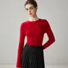 Suéter 100% cachemira pura para mujer, cuello redondo, jersey otoño/invierno, manga larga, tejido ajustado, capa base suave y cómoda
