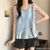 Camisola de Empalme Francés Falsa de Dos Piezas Única y Hermosa para Mujer Verano Ropa Exterior Diseño de Nicho Holgada Sin Mangas