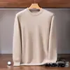 Suéter de cashmere liso para homens, gola redonda, tricotado, manga longa, pulôver, camada base quente para outono e inverno, estilo simples e versátil
