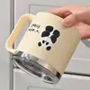 Taza de Acero Inoxidable 304 con Tapa, Sellada, Universal, Taza de Café Portátil de Dibujos Animados de Gran Capacidad con Asa y Popote