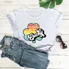 Marca Independente Clover Estampa de Letras da Sorte Comércio Exterior Manga Curta Verão Novo Gola Redonda Camiseta Solta para Mulheres