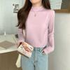 Foto Real Outono e Inverno Estilo Coreano Gola Semi-alta Simples Versátil Camisa Base de Tricô Casual Preguiçoso Top Interno Feminino 71915