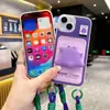 Capa de Celular Monstro Roxa com Porta-Cartão e Cordão, Adequada para Apple 17, Estilo Casal Fofo, Design Japonês e Coreano
