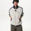 Chaqueta deportiva a rayas de bloques de color estilo americano para hombres y mujeres, otoño, resistente, marca de moda, cuello alto, chaqueta de béisbol, cárdigan holgado
