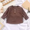 Camiseta interior de cuello redondo acanalada de terciopelo para primavera y otoño, ropa interior para niños y niñas, camiseta de manga larga para bebé, tops versátiles de estilo extranjero