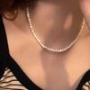 Colar de contas de conchas de ferradura de luxo leve e de alta qualidade, estilo francês feminino, retrô, elegante, distinto, com corrente de colar